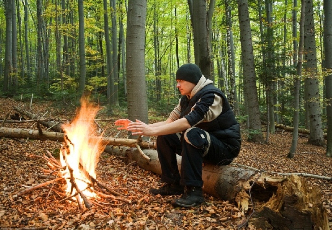 alone men near the fire