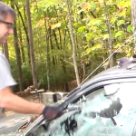 Breaking a car window with different tools.